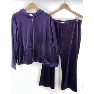 Vintage CW Sport Velour Tracksuit Women*1X/2X Purple‎ Jacket Pants Hood Wide Leg